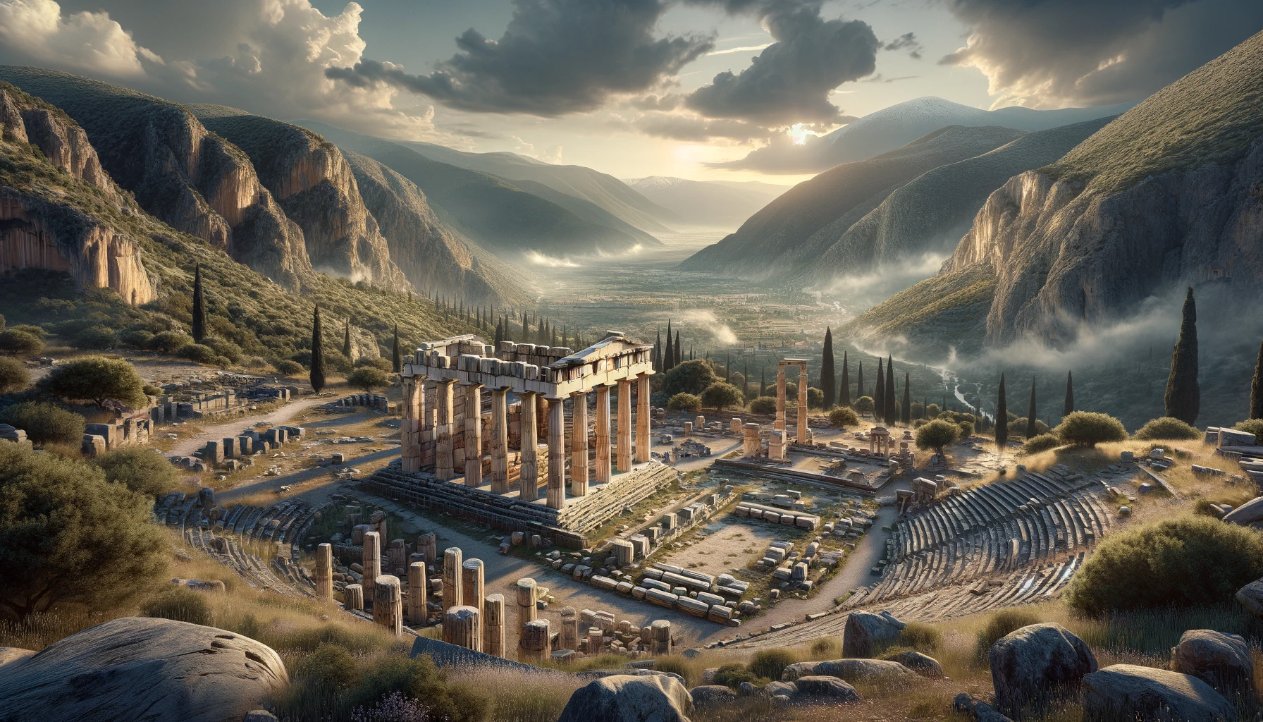 Delphi's ruins whispering tales of oracles