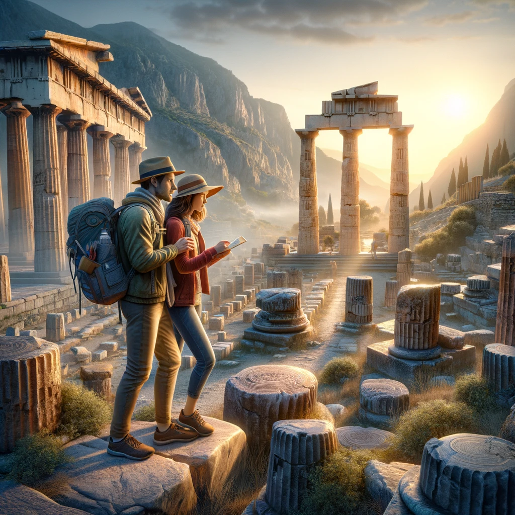 The ruins of Delphi basking in the Grecian light