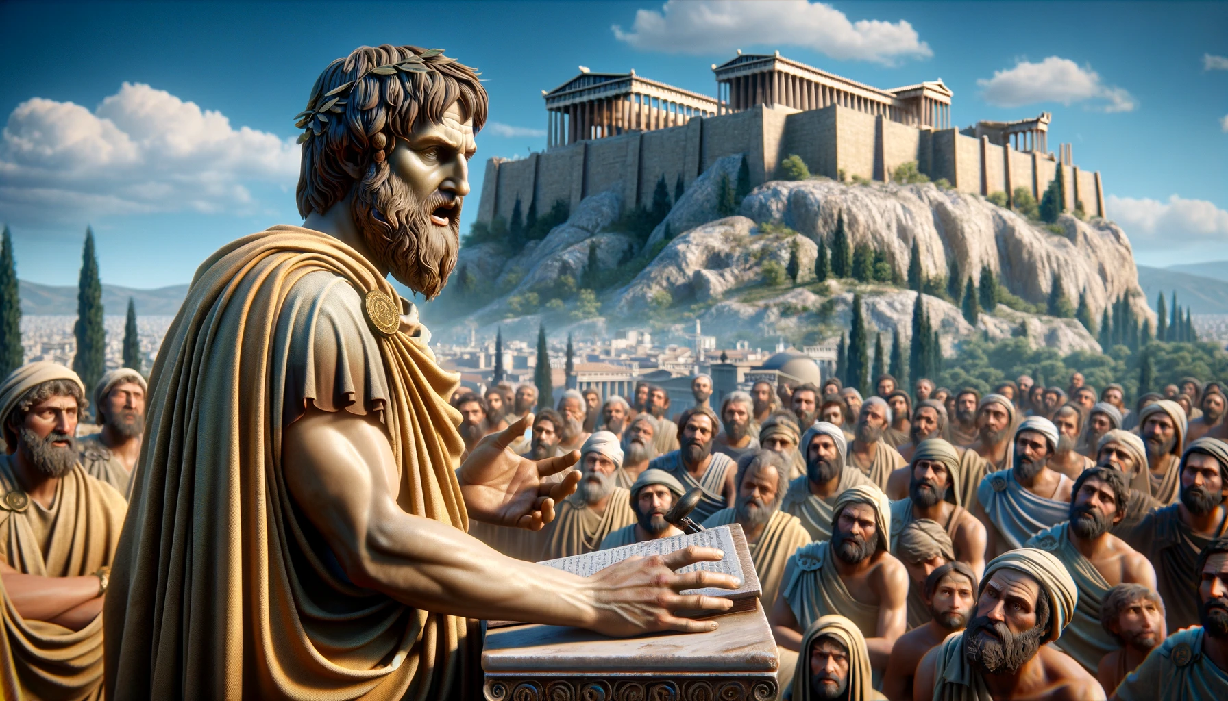 Pericles delivering a speech on Pnyx Hill